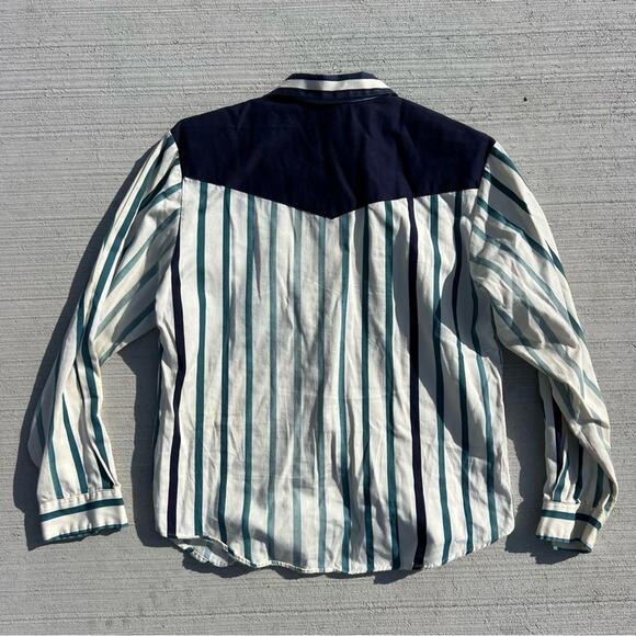 Vintage 80s 90s Roper Blue Stripe Yoke Cape Cowgirl Western Shirt Brushpopper LG - Picture 2 of 4